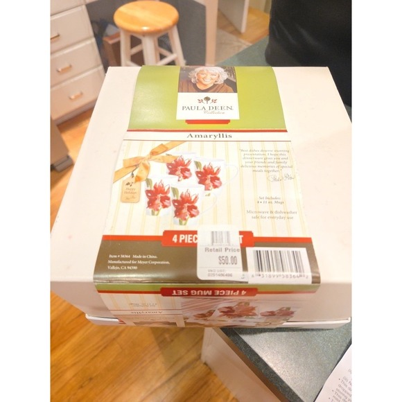 Paula Deen Set Of 4 Mugs Floral Amaryllis NOS Box 11 Oz - Picture 9 of 9